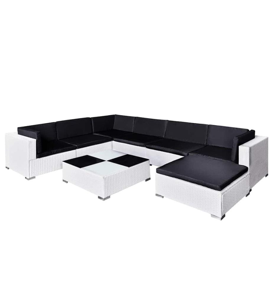 8-tlg. Garten-Lounge-Set mit Auflagen Poly Rattan Weiss