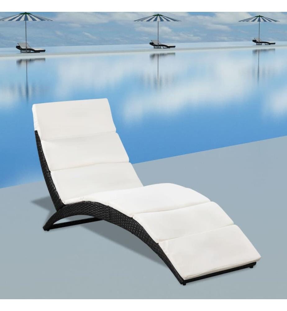 Klappbare Sonnenliege mit Auflage Poly Rattan Schwarz