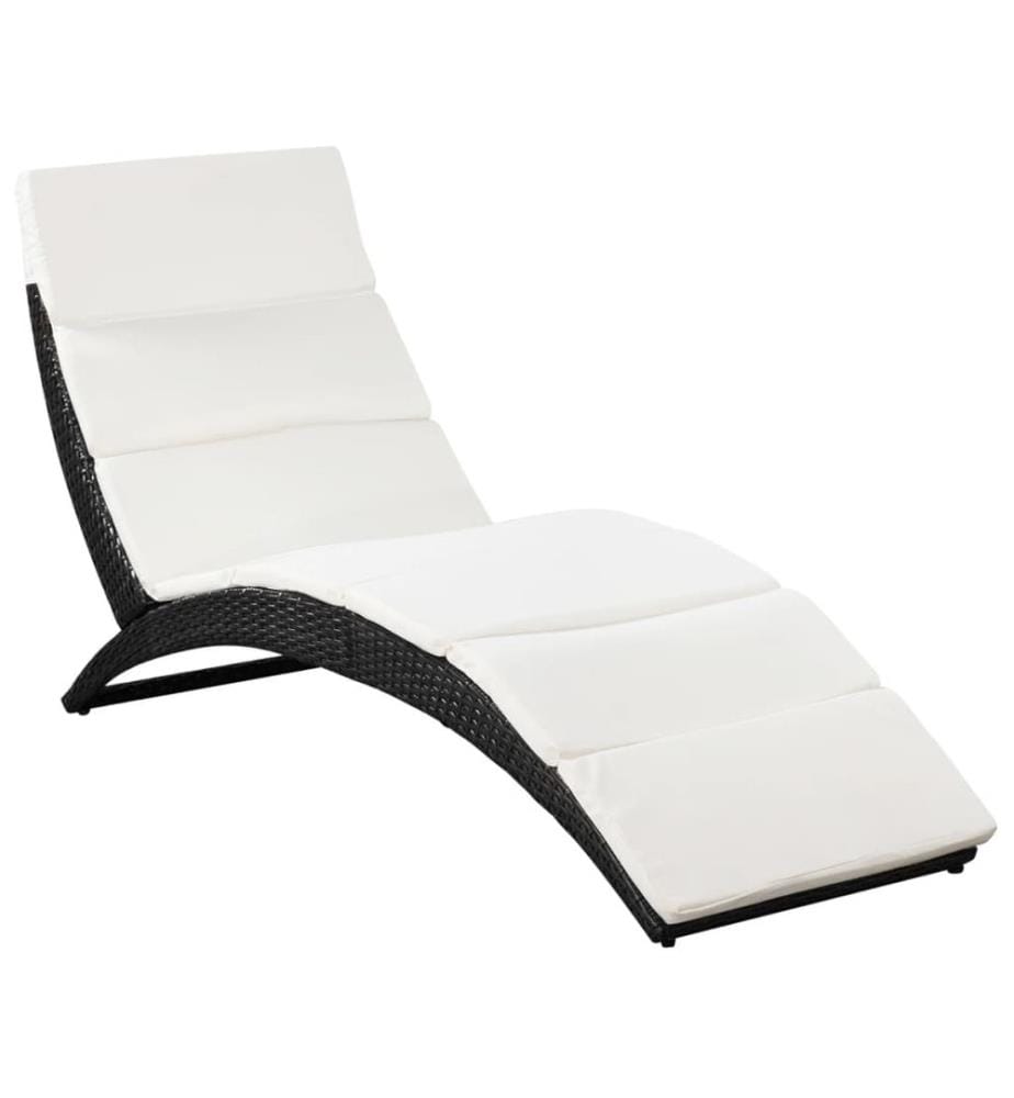 Klappbare Sonnenliege mit Auflage Poly Rattan Schwarz