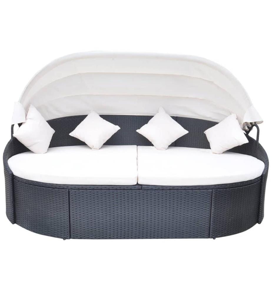 Outdoor-Loungebett mit Dach Poly Rattan Schwarz