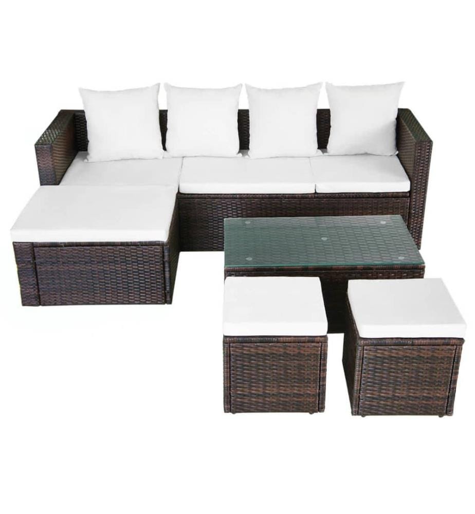Salon de jardin 4 pcs avec coussins Résine tressée Marron