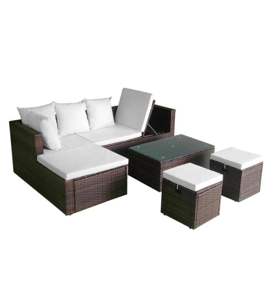 Salon de jardin 4 pcs avec coussins Résine tressée Marron