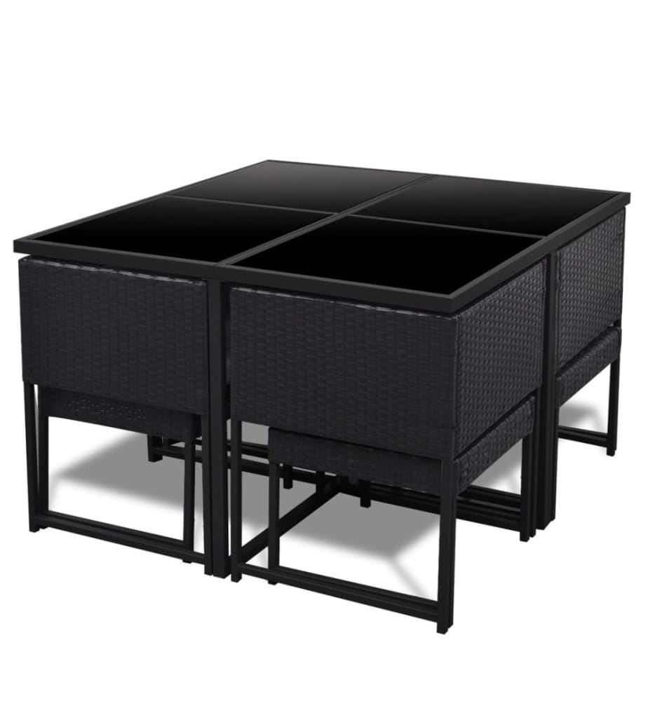 9-tlg. Garten-Essgruppe mit Auflagen Poly Rattan Schwarz