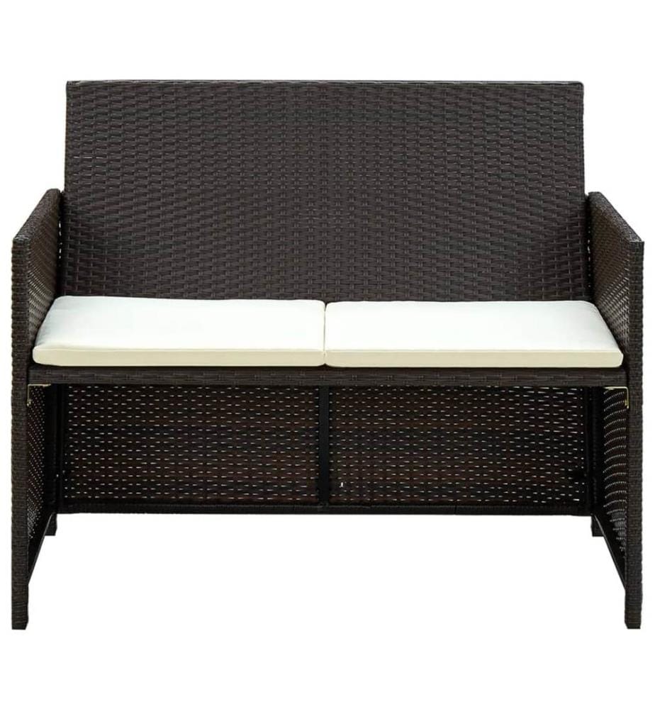 2-Sitzer-Gartensofa mit Polstern Braun Poly Rattan