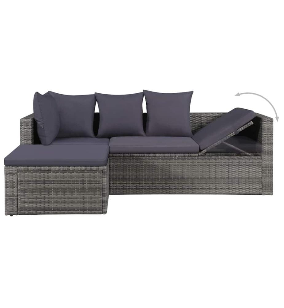 4-tlg. Garten-Lounge-Set mit Auflagen Poly Rattan Grau