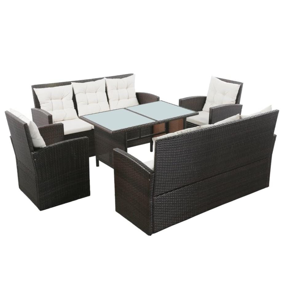 5-tlg. Garten-Lounge-Set mit Auflagen Poly Rattan Braun