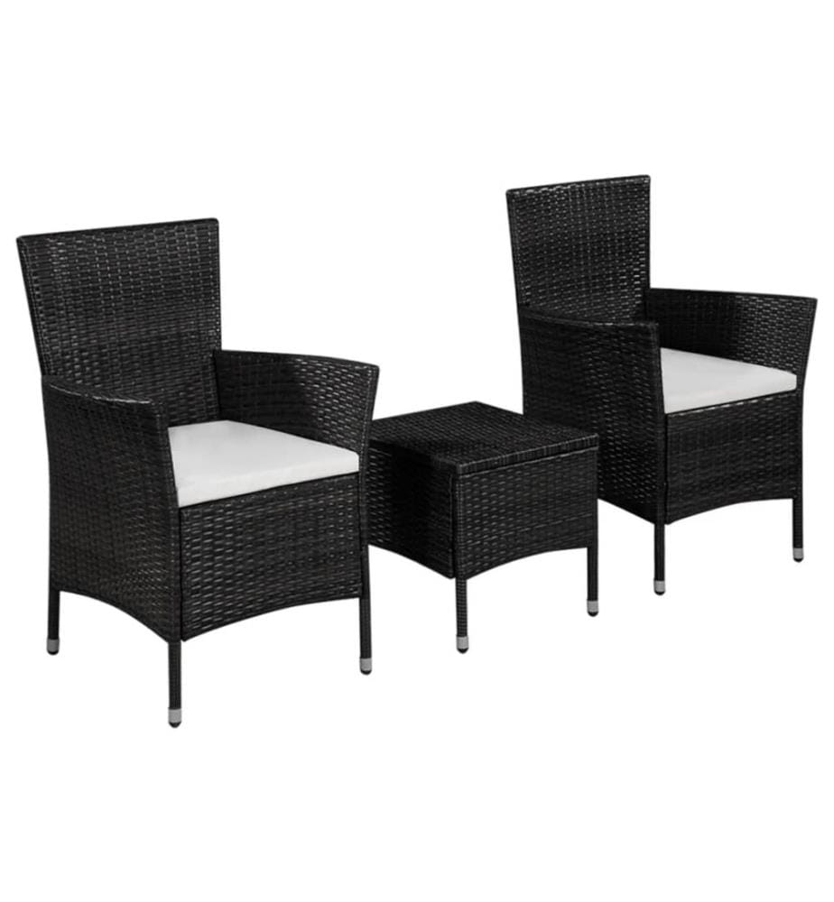 3-tlg. Bistro-Set Poly Rattan Schwarz
