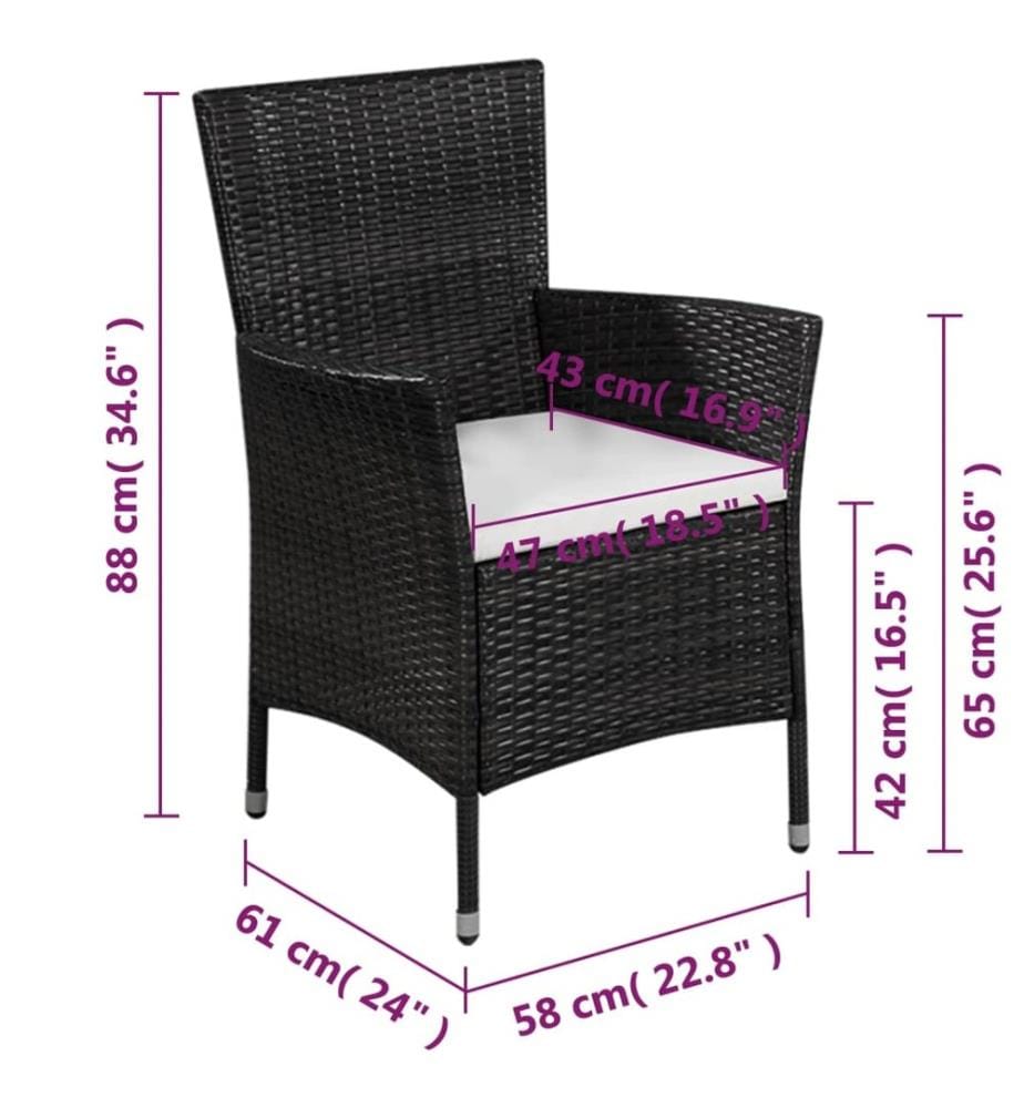 3-tlg. Bistro-Set Poly Rattan Schwarz