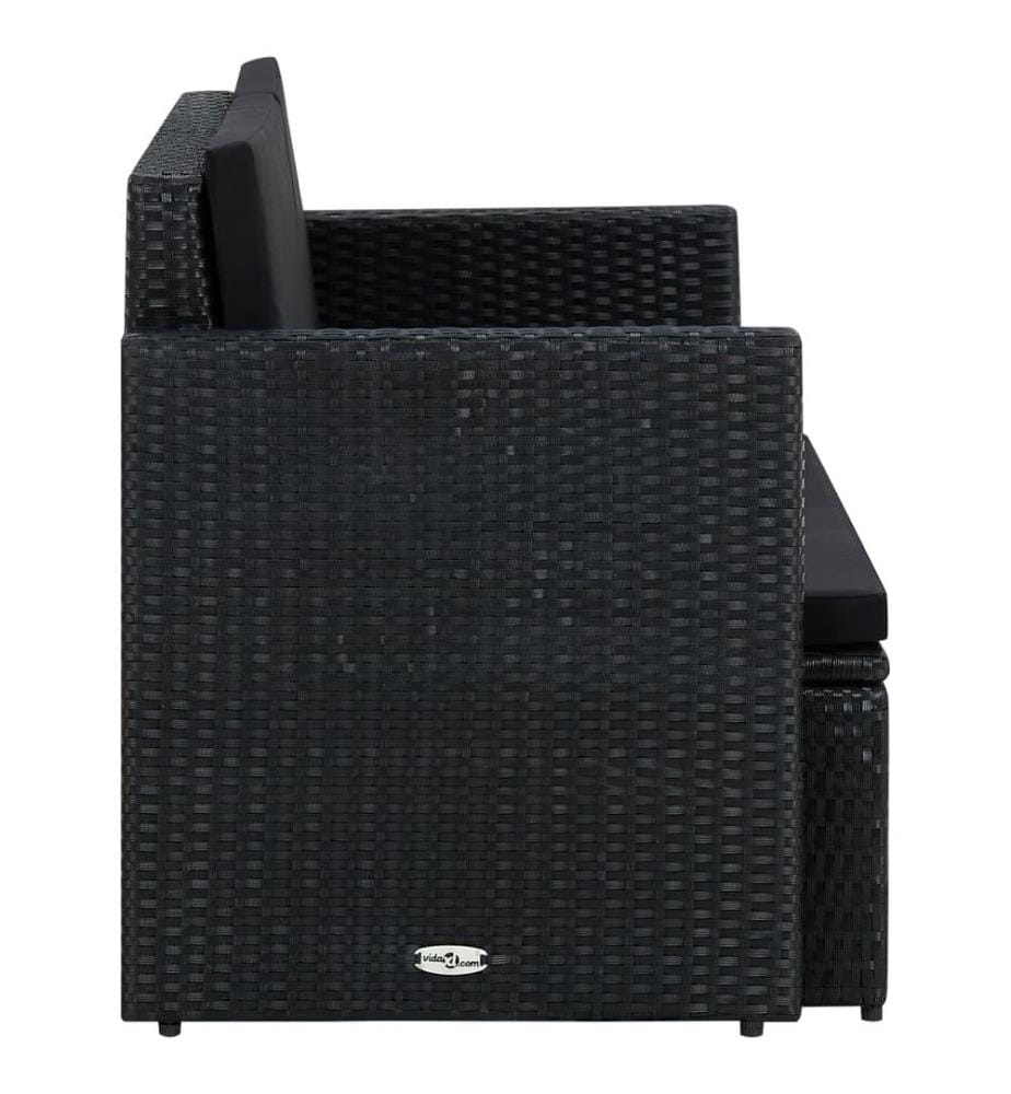 2-Sitzer-Gartensofa mit Auflagen Schwarz Poly Rattan