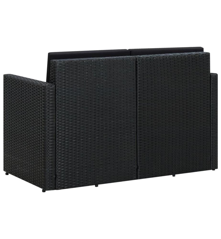 2-Sitzer-Gartensofa mit Auflagen Schwarz Poly Rattan