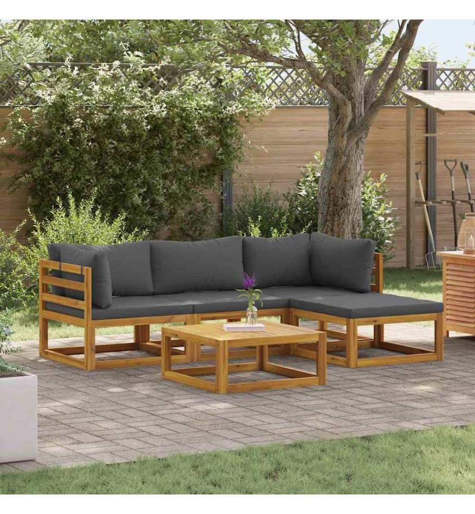 5-tlg. Garten-Lounge-Set mit Auflagen Massivholz Akazie