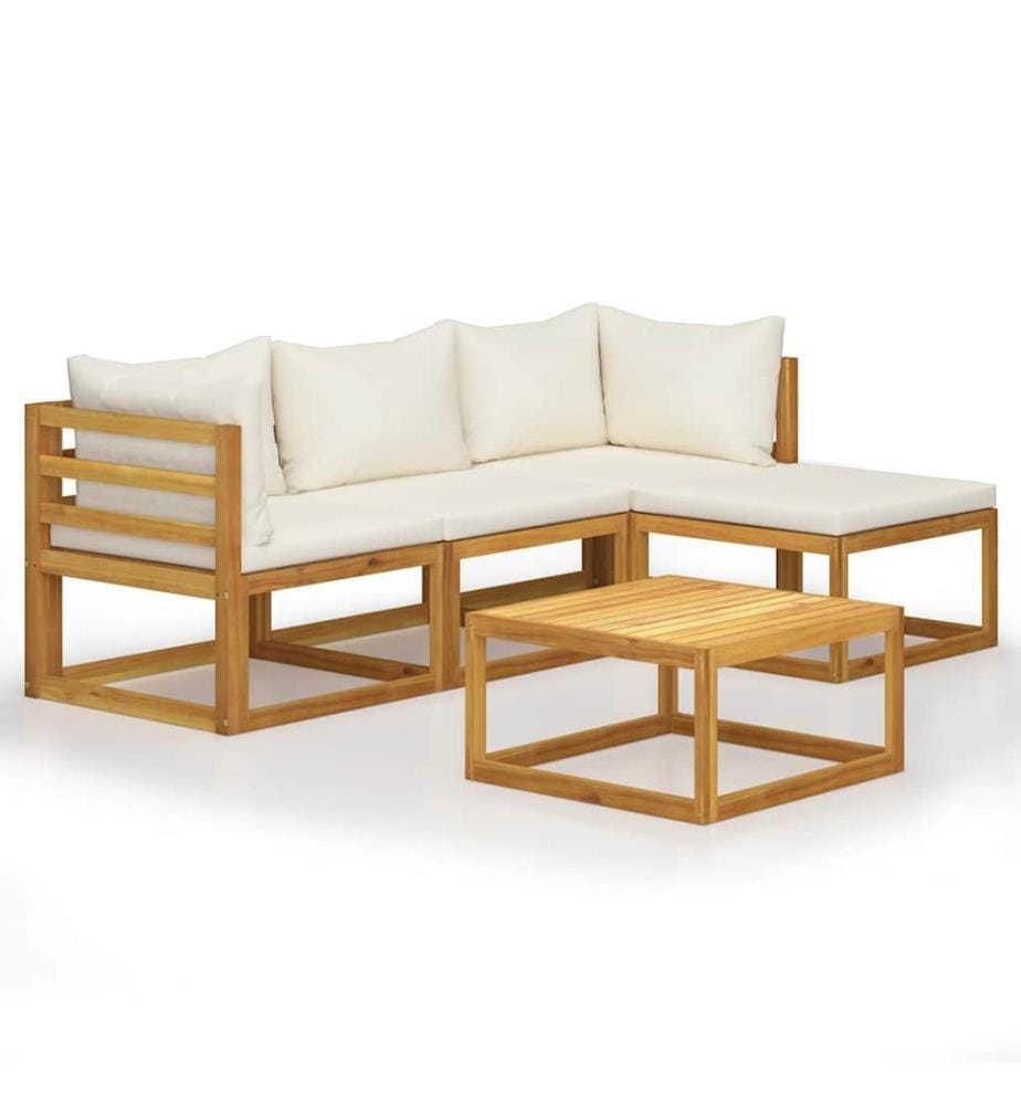 5-tlg. Garten-Lounge-Set mit Auflagen Massivholz Akazie