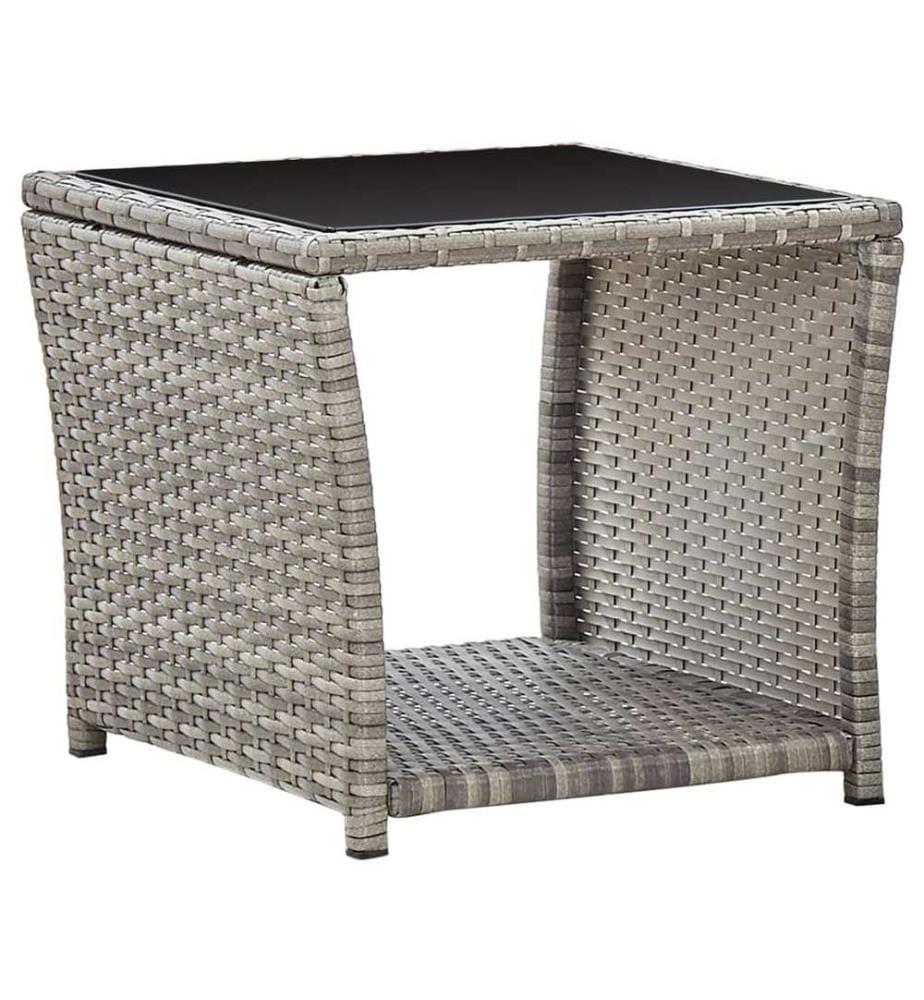 Table basse Gris 45x45x40 cm Résine tressée et verre