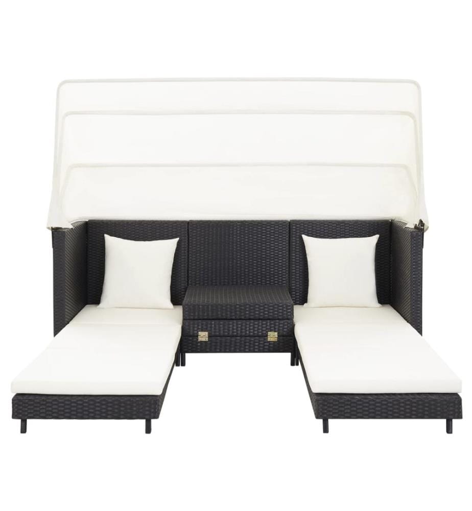 Canapé-lit extensible 3 places avec toit Résine tressée Noir
