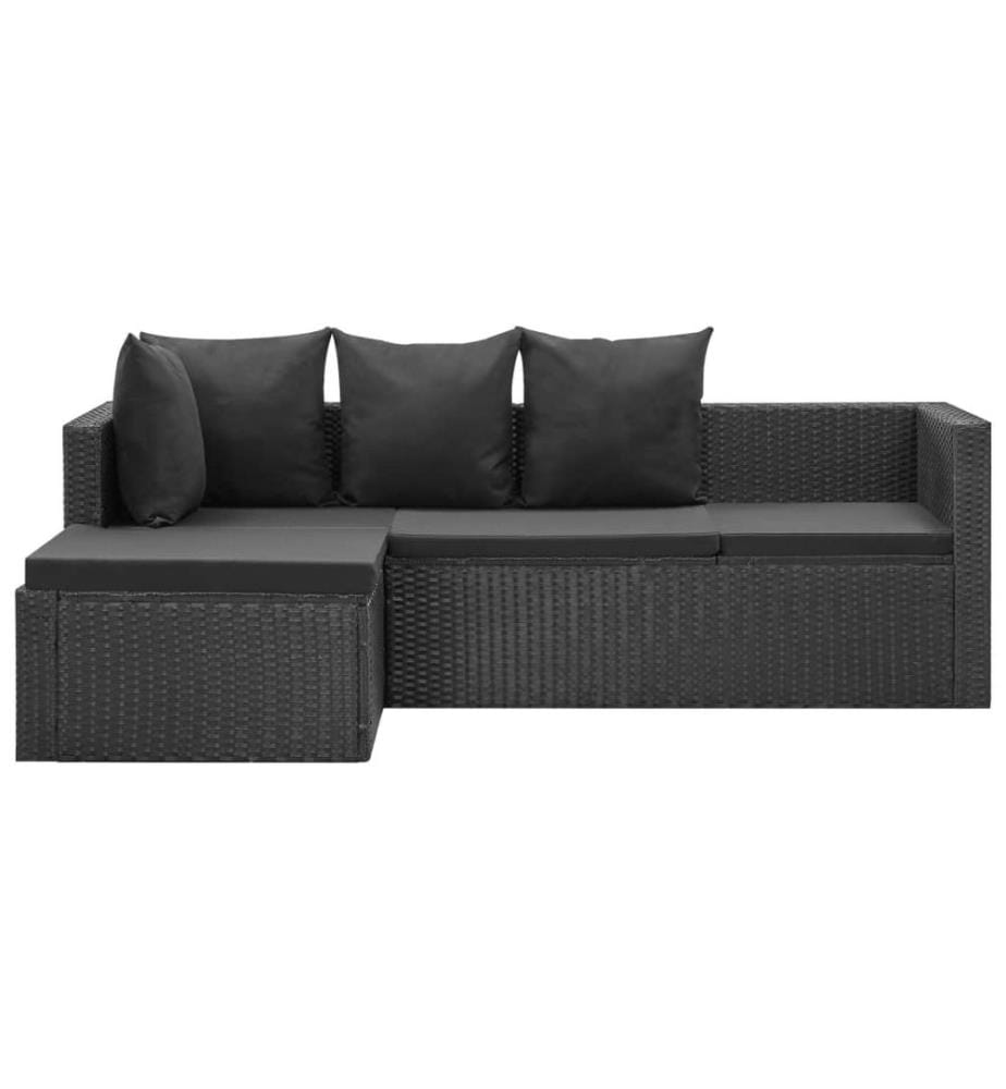 4-tlg. Garten-Lounge-Set Schwarz mit Auflagen Poly Rattan