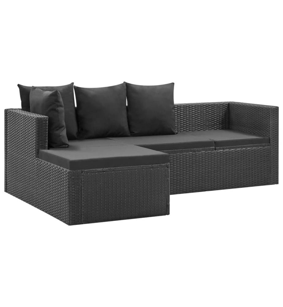 4-tlg. Garten-Lounge-Set Schwarz mit Auflagen Poly Rattan