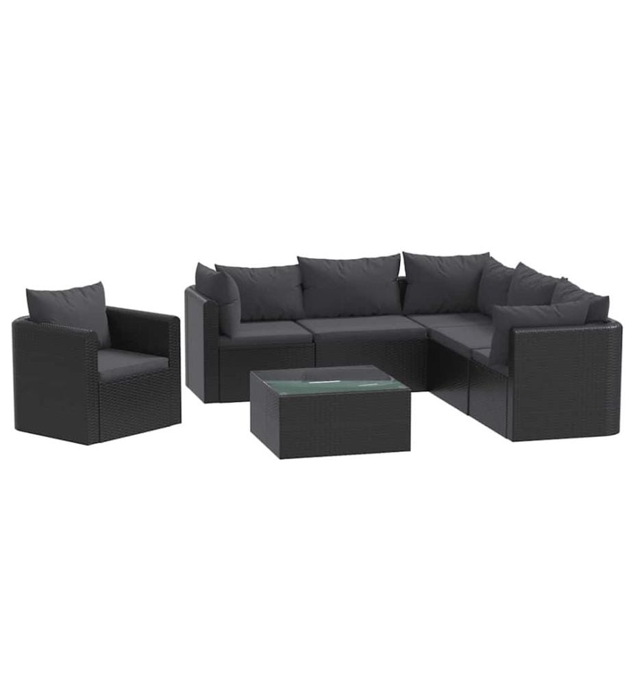 7-tlg. Garten-Lounge-Set mit Auflagen Poly Rattan Schwarz