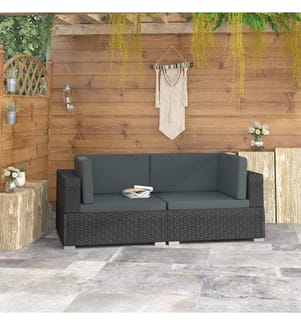 Chaises d'angles lot de 2 avec coussins Résine tressée Noir
