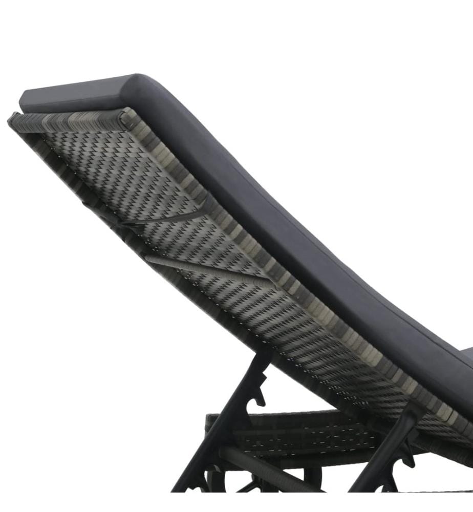 Sonnenliege mit Rädern und Auflage Poly-Rattan Anthrazit