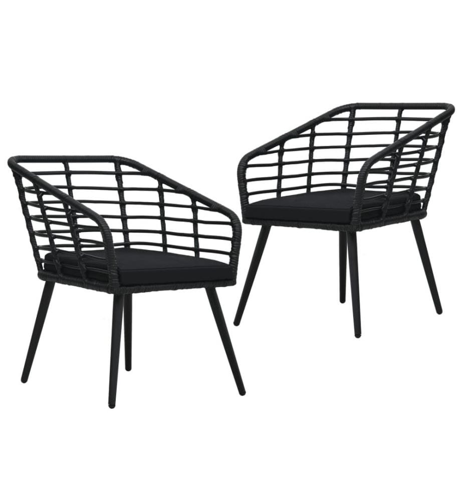 Gartenstühle 2 Stk. mit Auflagen Poly Rattan Schwarz