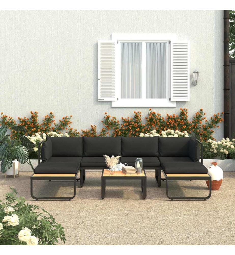 Canapé d'angle de jardin à 4 places avec coussins Aluminium WPC