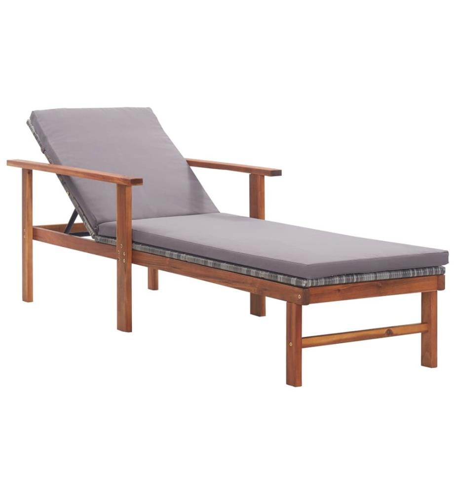 Sonnenliege mit Auflage Poly Rattan Akazie Massivholz Grau