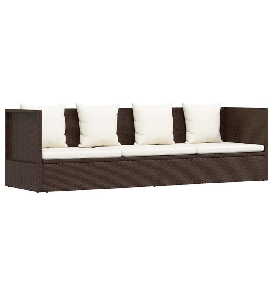 Garten-Sofabett mit Kissen Poly Rattan Braun