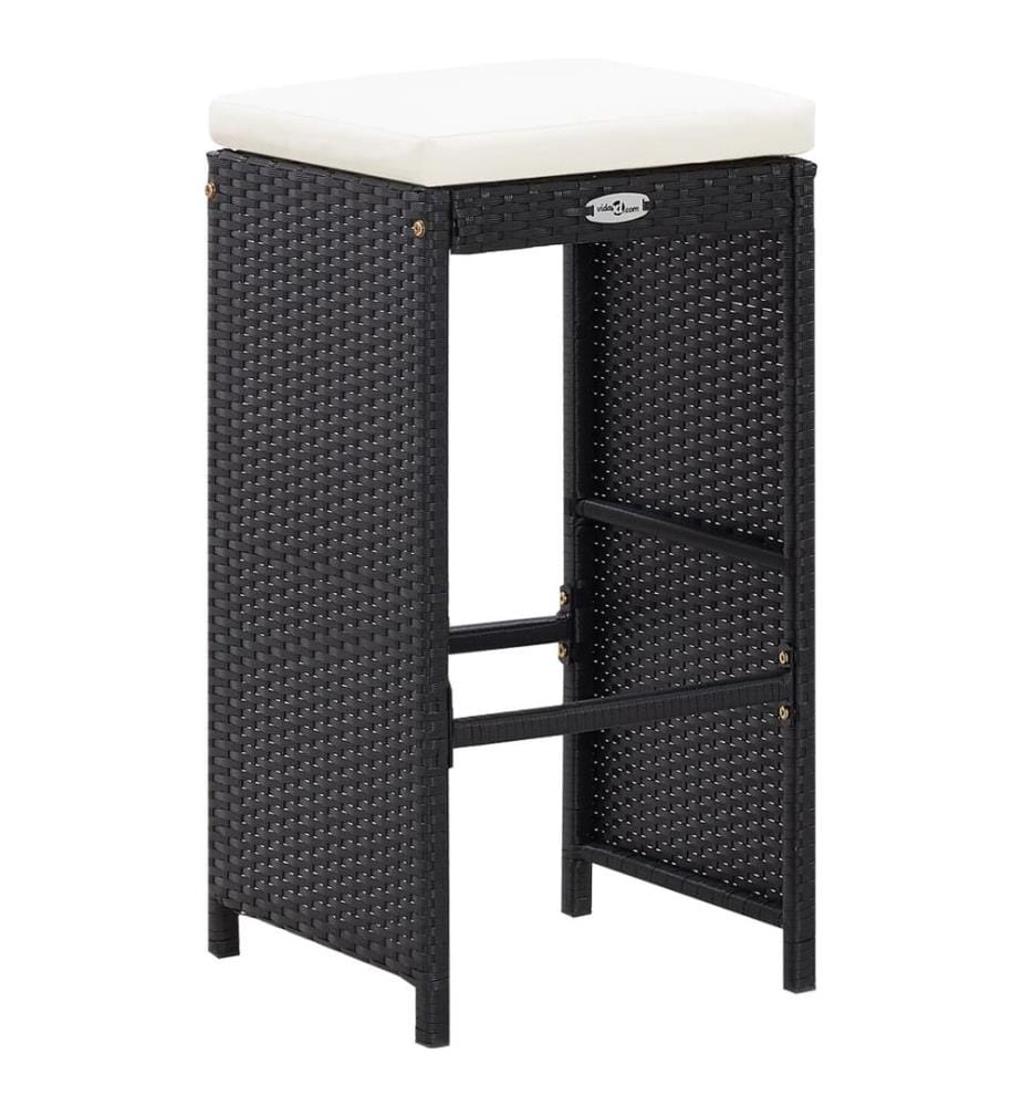 7-tlg. Gartenbar-Set mit Auflagen Poly Rattan Schwarz