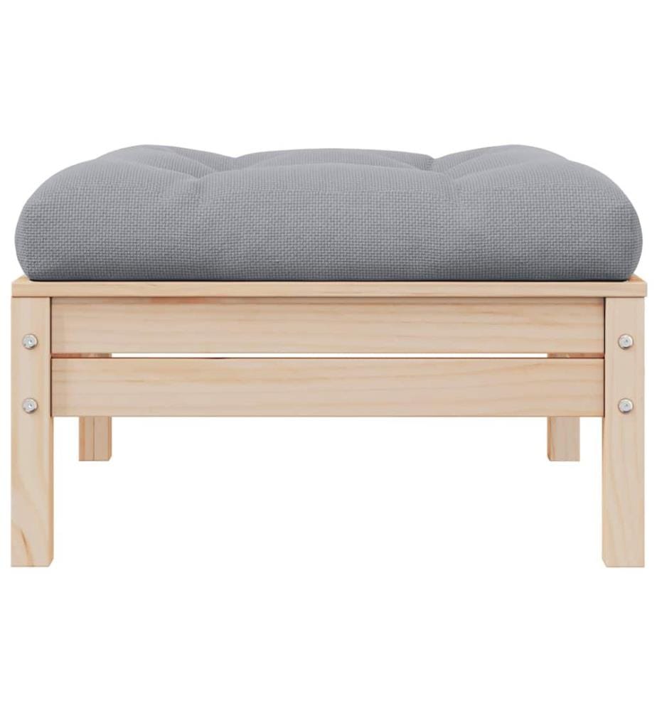 Repose-pied de jardin avec coussin gris Bois de pin massif