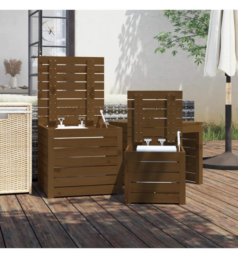 Ensemble de boîtes de jardin 3 pcs marron miel bois pin massif