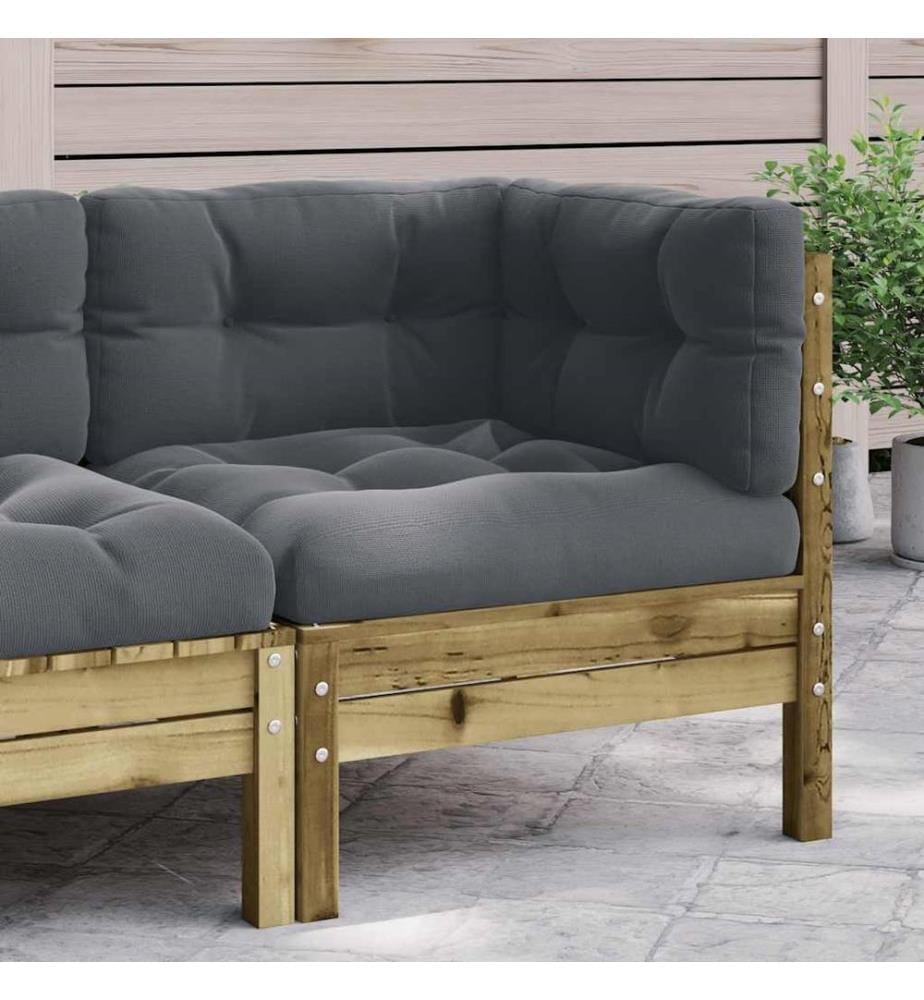 Canapé d'angle de jardin avec coussins bois de pin imprégné