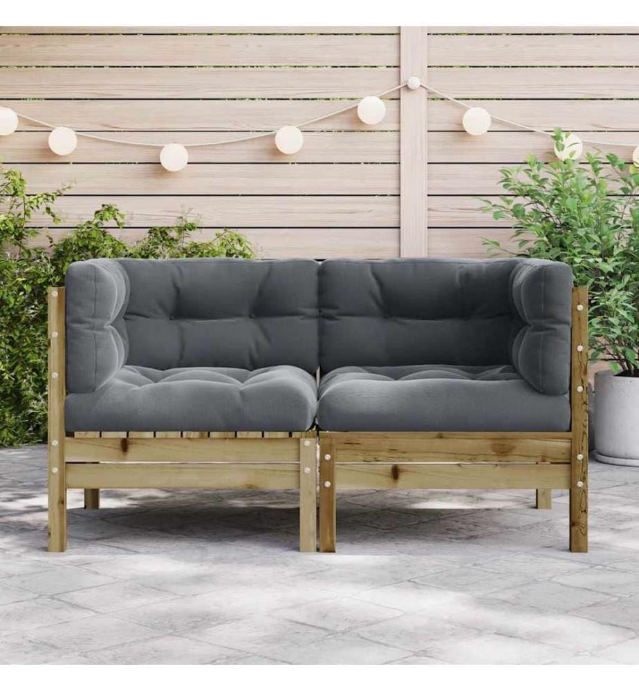 Canapé d'angle de jardin avec coussins 2 pcs bois pin imprégné