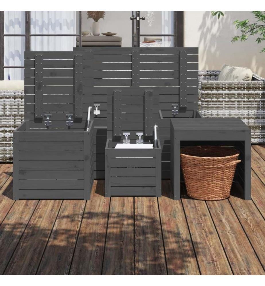 4-tlg. Gartenbox-Set Grau Massivholz Kiefer