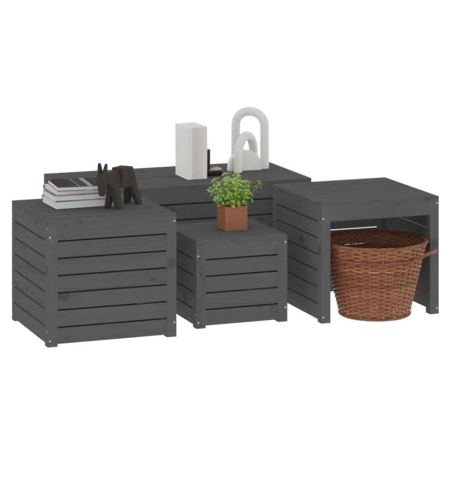 4-tlg. Gartenbox-Set Grau Massivholz Kiefer