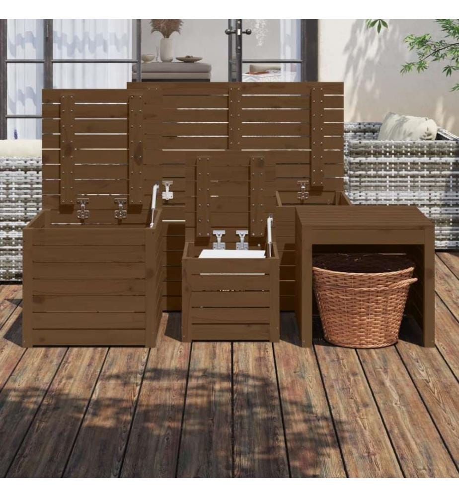 4-tlg. Gartenbox-Set Honigbraun Massivholz Kiefer