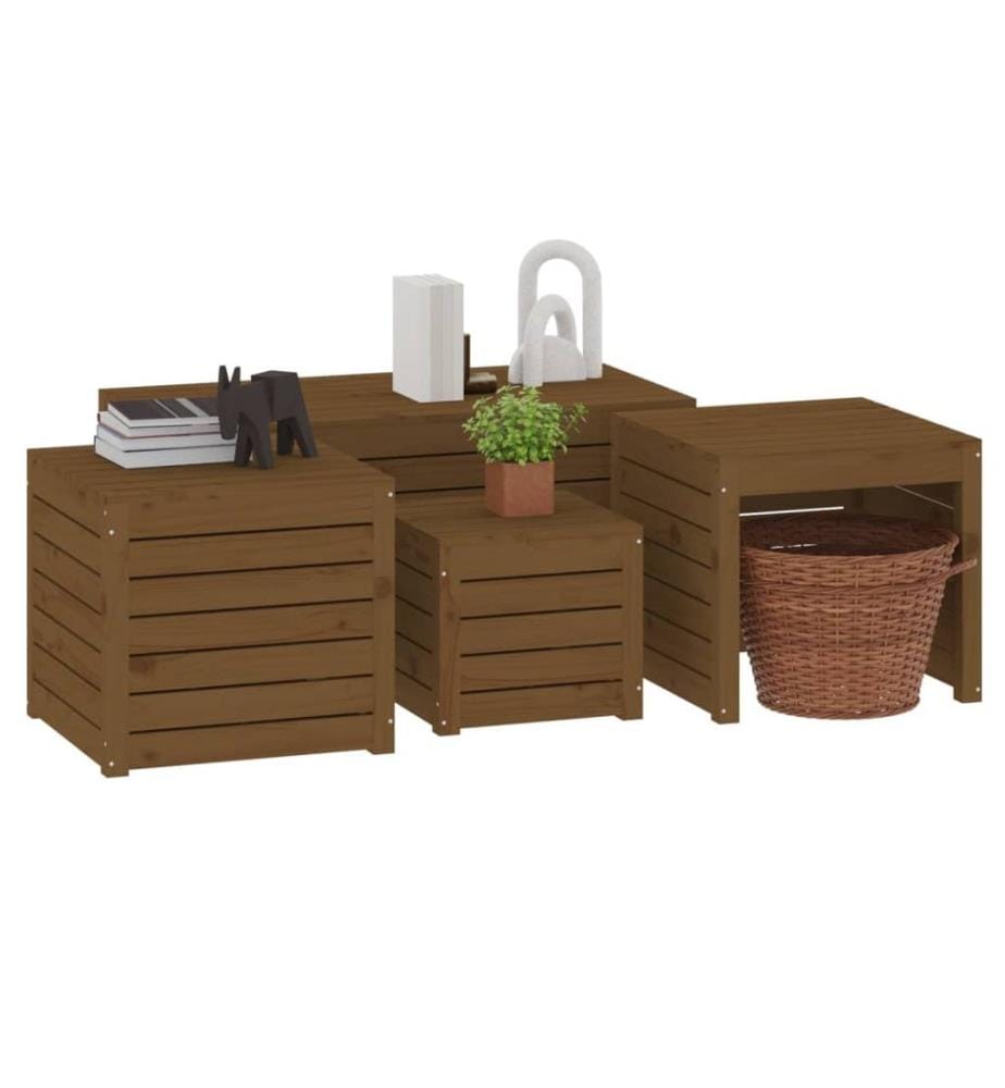 4-tlg. Gartenbox-Set Honigbraun Massivholz Kiefer