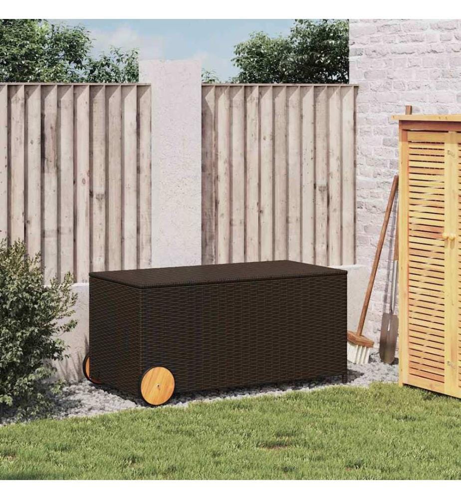 Boîte de rangement de jardin et roues marron 190L poly rotin