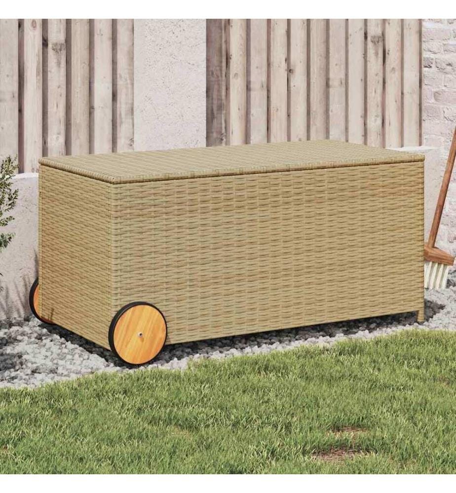 Boîte de rangement de jardin et roues mélange beige 190L rotin