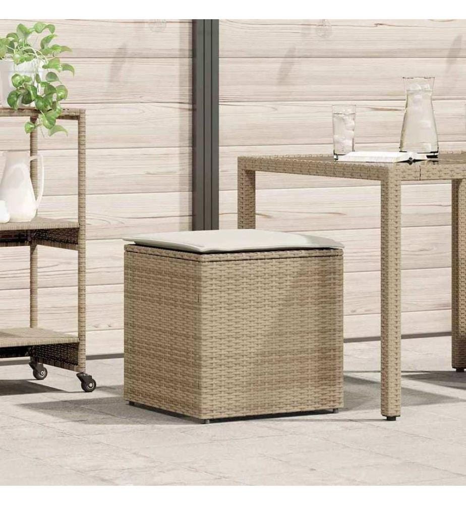 Kissenbox mit Speicher Beige 50 x 50 x 50 cm Poly-Rattan