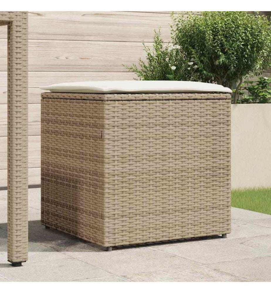 Kissenbox mit Speicher Beige 50 x 50 x 50 cm Poly-Rattan