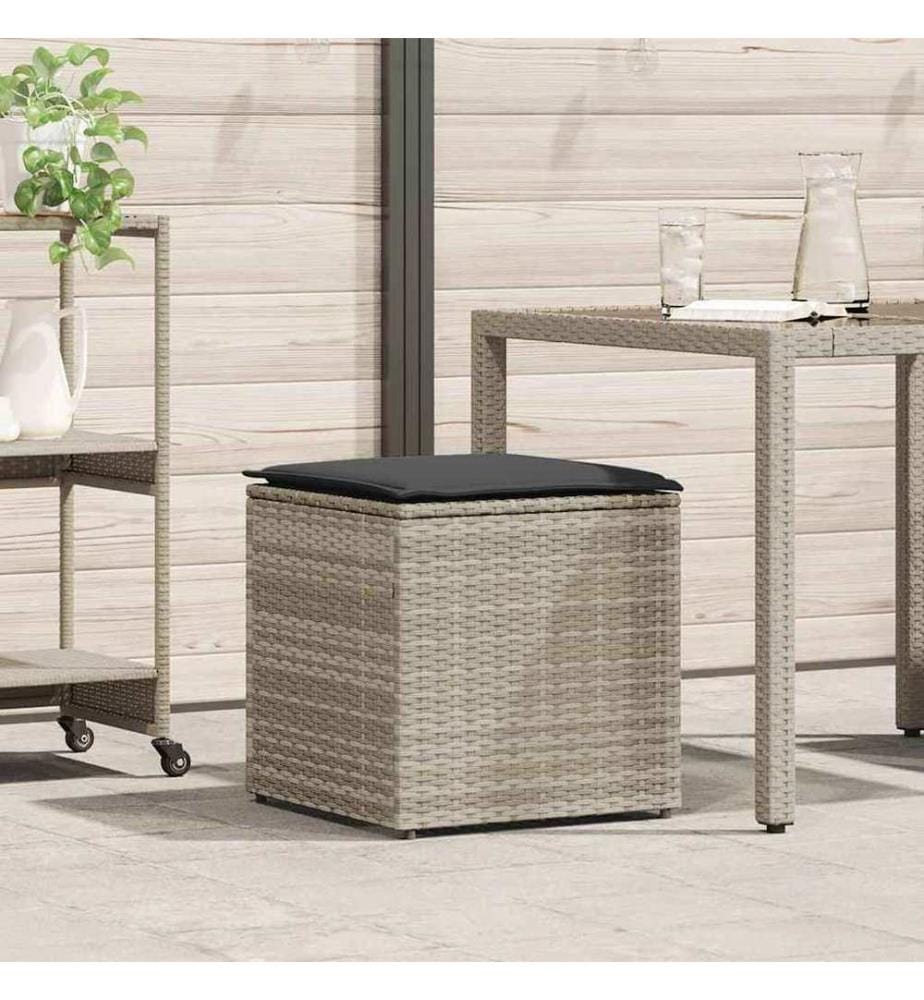 Kissenbox mit Speicher Hellgrau 50 x 50 x 50 cm Poly-Rattan