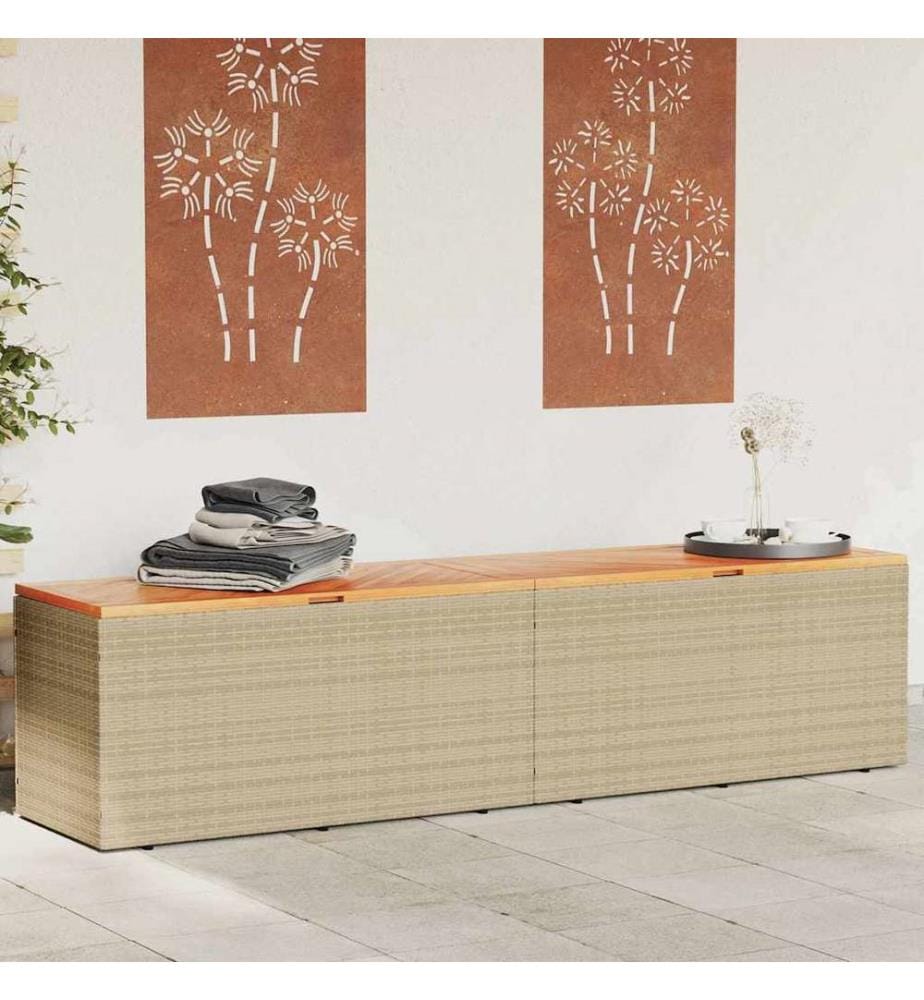 Gartentruhe Beige 220x50x54 cm Poly Rattan Akazienholz