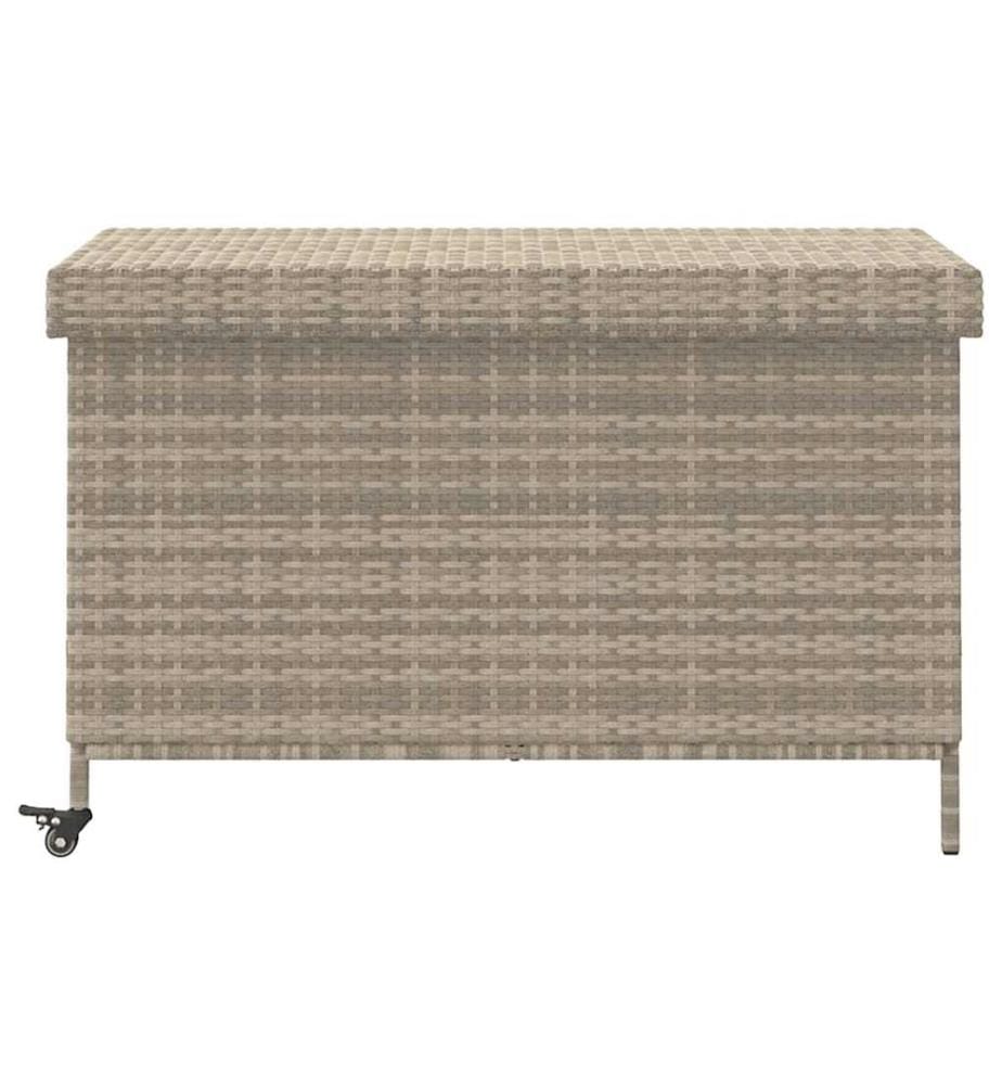 Gartentruhe mit Rollen Hellgrau 110x55x73 cm Poly Rattan