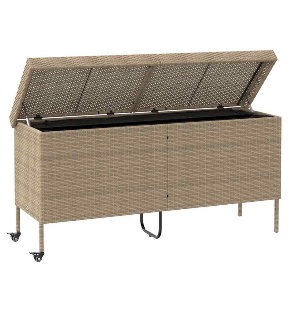 Boîte rangement jardin roues beige 160x55x75 cm résine tressée