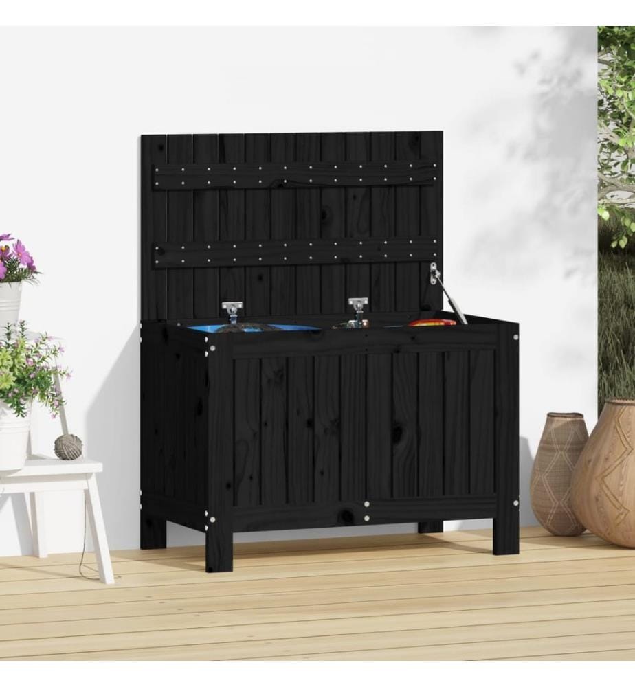 Boîte de rangement de jardin Noir 76x42,5x54 cm Bois massif pin