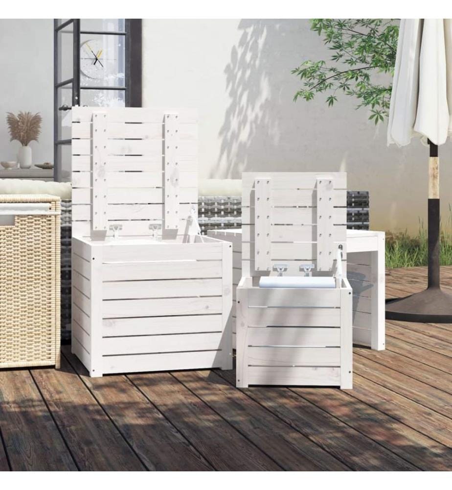 3-tlg. Gartenbox-Set Weiss Massivholz Kiefer