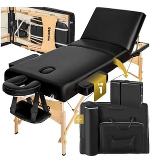 3 Zonen Massageliege mit 10 cm Polsterung und Holzgestell - schwarz