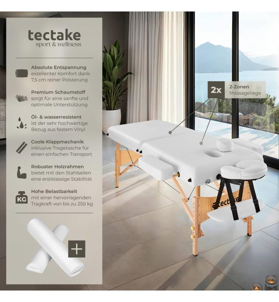 Table de massage Pliante 2 Zones 7,5 cm d'épaisseur - blanc