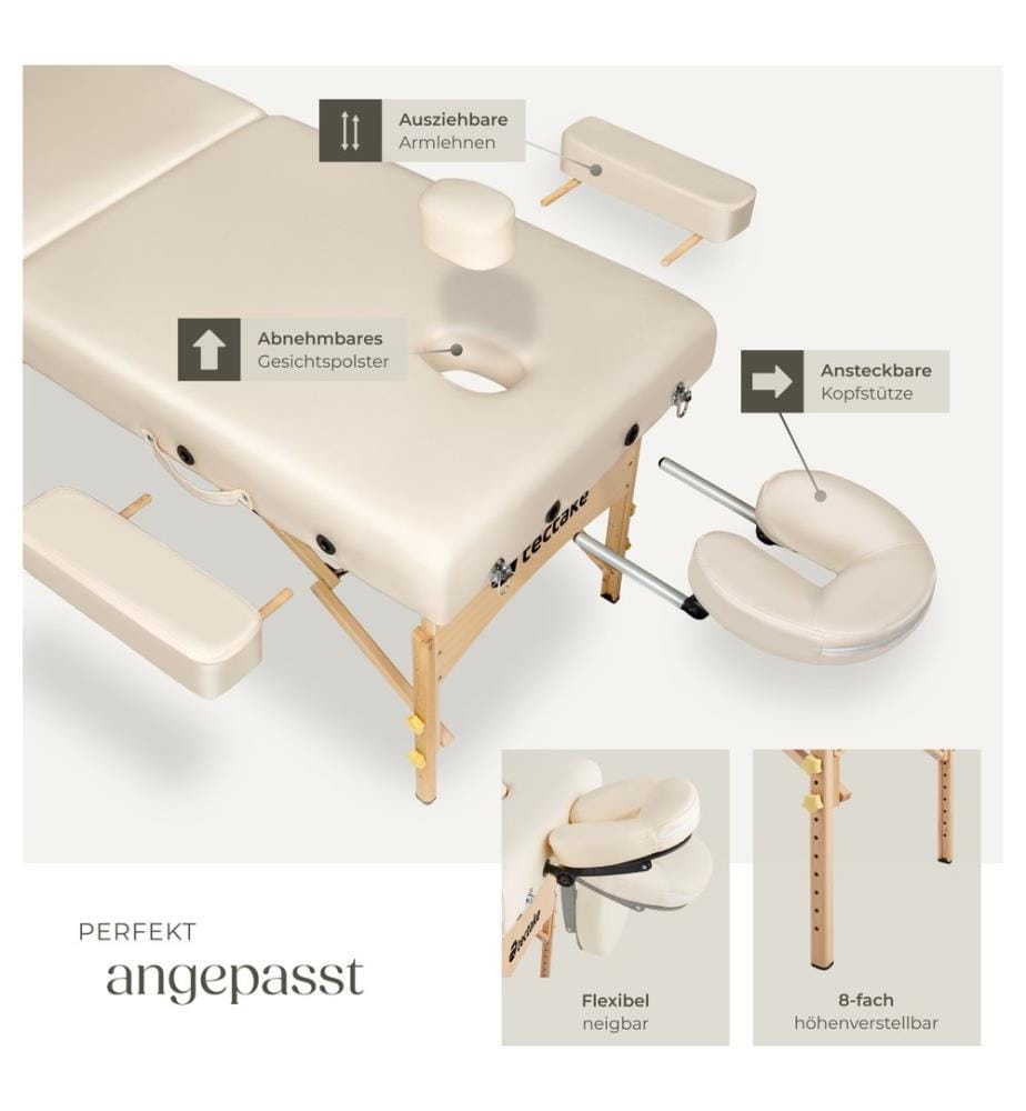 Set lettino da massaggio Suman a 2 zone, 7,5 cm di imbottitura rulli borsa - beige