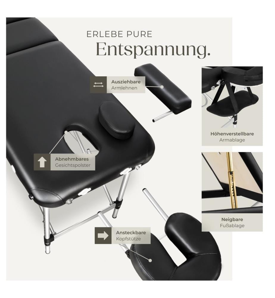 Table de massage pliante à 3 zones - noir